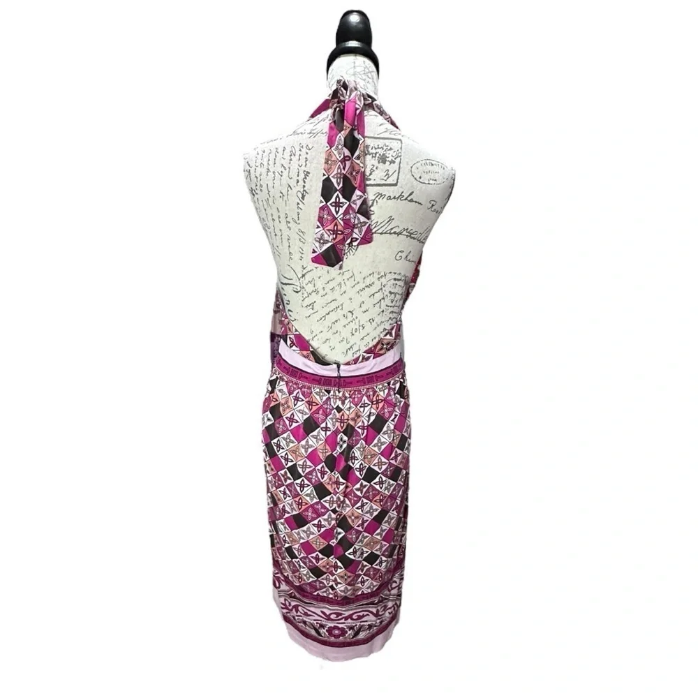 Tory Burch Silk Pink & Multi Color Halter Dress Size Large
